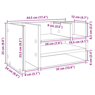 vidaXL Organizator birou, gri beton, 44,5x24x25 cm lemn prelucrat