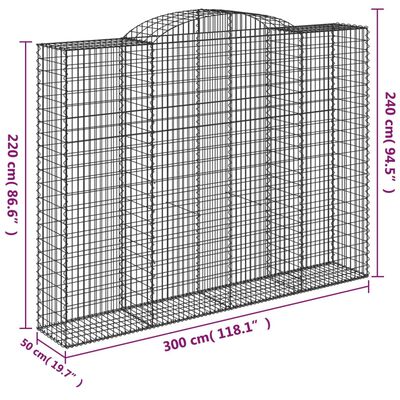 vidaXL Coșuri gabion arcuite, 4 buc, 300x50x220/240cm, fier galvanizat