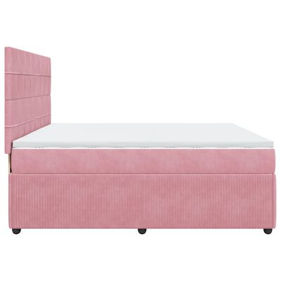 vidaXL Pat box spring cu saltea, roz, 200x200 cm, catifea