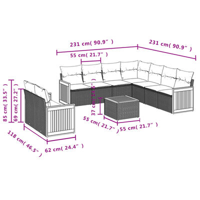 vidaXL Set canapele de grădină cu perne, 10 piese, negru, poliratan