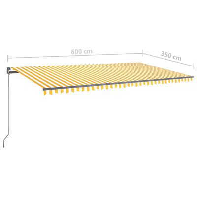 vidaXL Copertină automată cu senzor vânt&LED, galben/alb, 600x350 cm