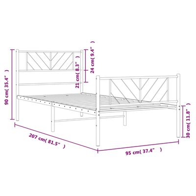 vidaXL Cadru de pat metalic cu tăblie de cap/picioare, alb, 90x200 cm