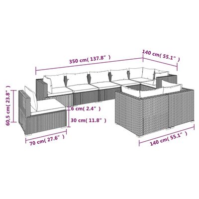 vidaXL Set mobilier de grădină cu perne, 9 piese, gri, poliratan