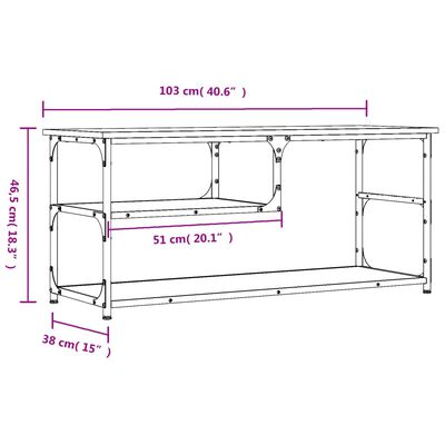 vidaXL Comodă TV stejar fumuriu 103x38x46,5 cm lemn prelucrat și oțel