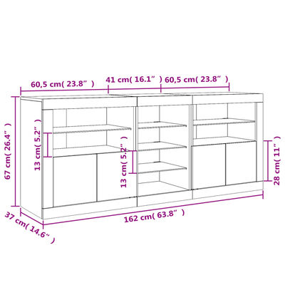 vidaXL Servantă cu lumini LED, stejar maro, 162x37x67 cm