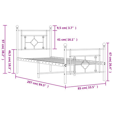 vidaXL Cadru pat metalic cu tăblii de cap/picioare, negru, 80x200 cm