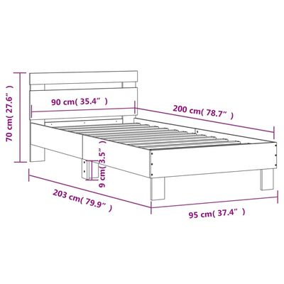 vidaXL Cadru de pat cu tăblie și LED, stejar sonoma, 90x200 cm