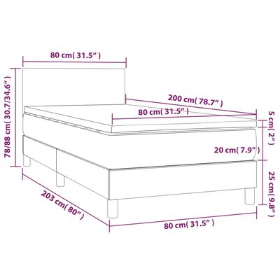 vidaXL Pat continental cu saltea și LED, gri, 80x200 cm, piele eco