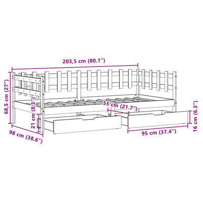 vidaXL Pat de zi cu sertare, 80x200 cm, lemn masiv pin