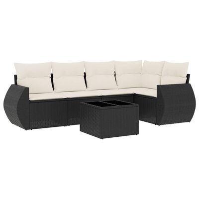 vidaXL Set mobilier de grădină cu perne, 6 piese, negru, poliratan