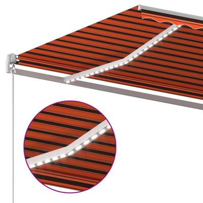 vidaXL Copertină retractabilă manual, LED, portocaliu/maro, 600x350 cm