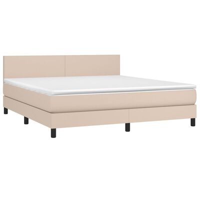 vidaXL Pat box spring cu saltea, cappuccino, 180x200cm piele ecologică