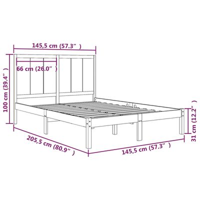 vidaXL Cadru de pat, negru, 140x200 cm, lemn masiv de pin