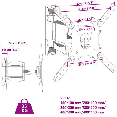 vidaXL Suport TV de perete ecran 32-55 inchi Max VESA 400x400 mm 35kg