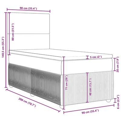 vidaXL Pat box spring cu saltea, gri deschis, 90x200 cm, catifea