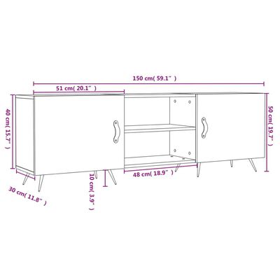 vidaXL Comodă TV, alb extralucios, 150x30x50 cm, lemn compozit