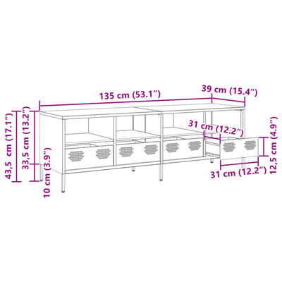 vidaXL Dulap TV, verde măsliniu, 135x39x43,5 cm, oțel laminat la rece