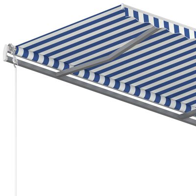 vidaXL Copertină retractabilă manual, cu stâlpi, albastru/alb, 4x3 m