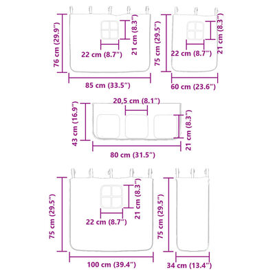 vidaXL Pat supraetajat cu perdele, albastru, 90x190 cm, lemn masiv pin