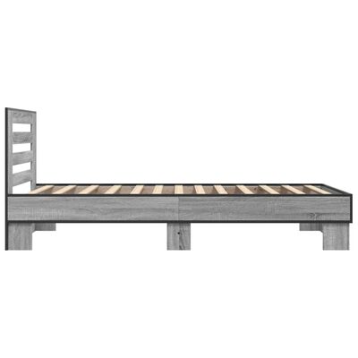 vidaXL Cadru de pat, gri sonoma, 75x190 cm, lemn prelucrat și metal