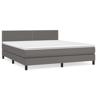 vidaXL Pat box spring cu saltea, gri, 180x200 cm, piele ecologică