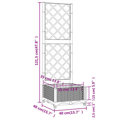 vidaXL Jardinieră de grădină cu spalier maro, 40x40x121,5 cm, PP