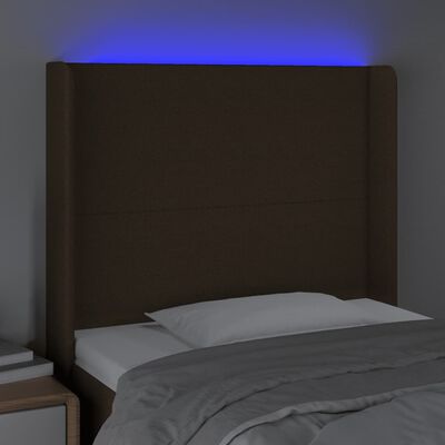 vidaXL Tăblie de pat cu LED, maro închis, 93x16x118/128 cm, textil