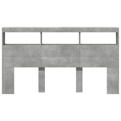 vidaXL Tăblie de pat cu dulap și LED, gri beton, 180x17x102 cm