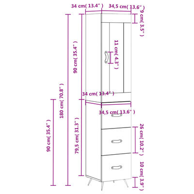 vidaXL Dulap înalt, gri beton, 34,5x34x180 cm, lemn prelucrat