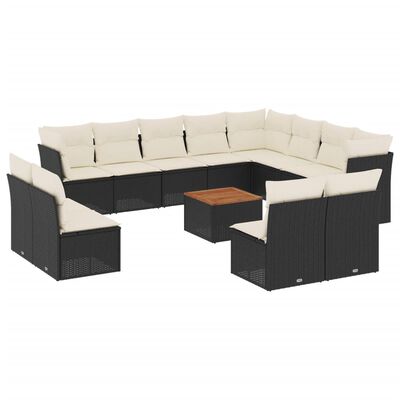 vidaXL Set mobilier de grădină cu perne, 13 piese, negru, poliratan