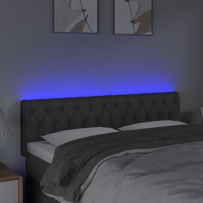 vidaXL Tăblie de pat cu LED, gri închis, 144x7x78/88 cm, textil