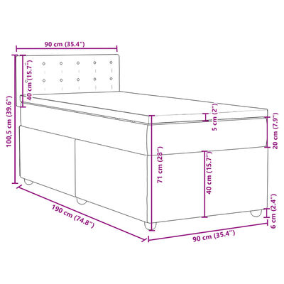 vidaXL Pat box spring cu saltea, crem, 90x190 cm, textil