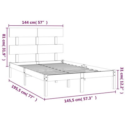 vidaXL Cadru de pat, negru, 140x190 cm, lemn masiv