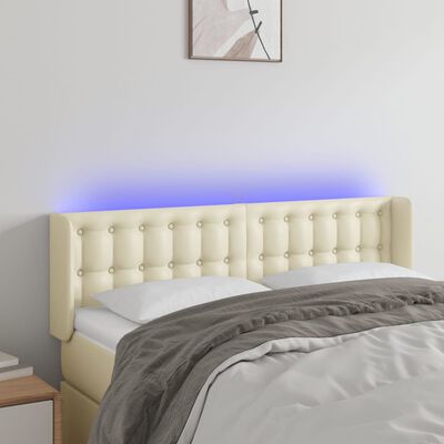 vidaXL Tăblie de pat cu LED, crem, 147x16x78/88 cm, piele ecologică