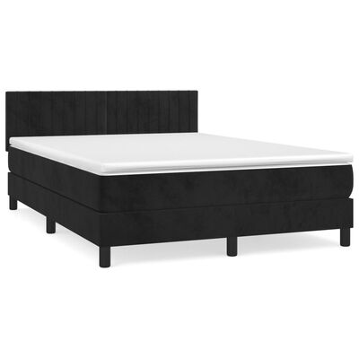 vidaXL Pat box spring cu saltea, negru, 140x190 cm, catifea