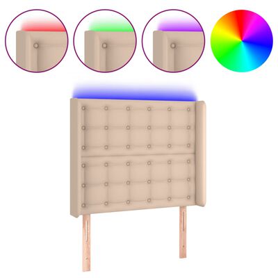 vidaXL Tăblie de pat cu LED cappuccino 83x16x118/128cm piele ecologică