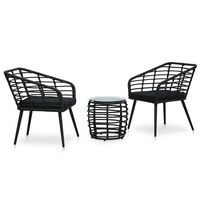 vidaXL Set mobilier de bistro, 3 piese, negru, poliratan