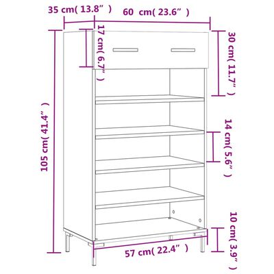 vidaXL Pantofar, stejar maro, 60x35x105 cm, lemn compozit