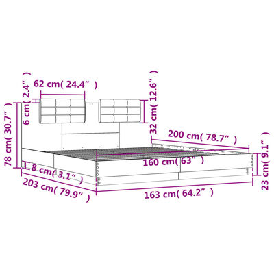 vidaXL Cadru de pat cu tăblie și lumini LED, stejar sonoma, 160x200 cm