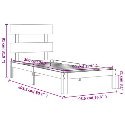 vidaXL Cadru de pat fără saltea, alb, 90x200 cm, lemn masiv pin