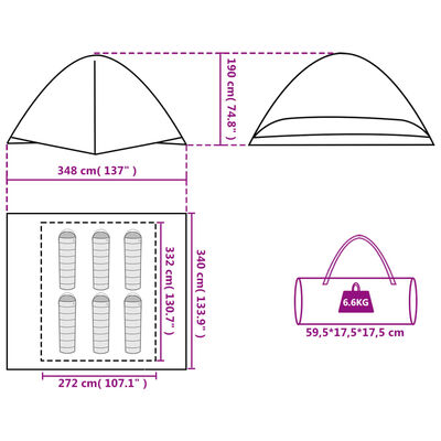 vidaXL Cort de camping cupolă 6 persoane, portocaliu, impermeabil