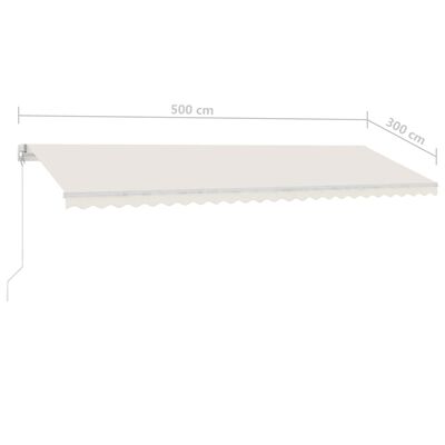 vidaXL Copertină retractabilă manual cu LED, crem, 500x300 cm