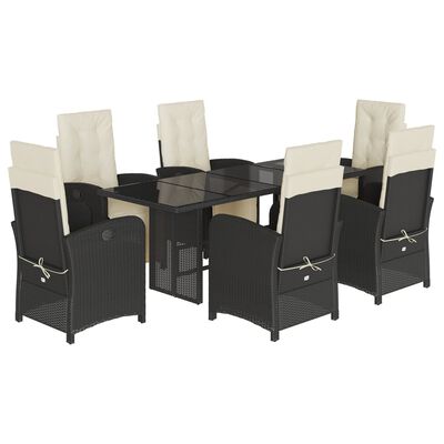 vidaXL Set mobilier de grădină cu perne, 7 piese, negru, poliratan