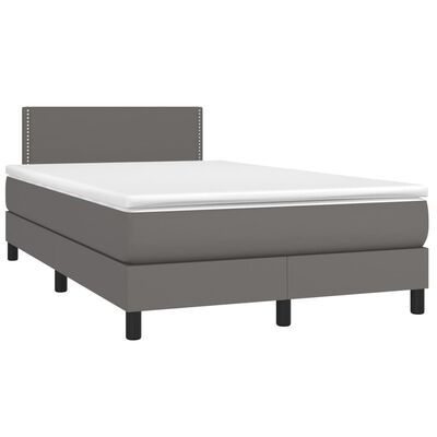 vidaXL Pat box spring cu saltea, gri, 120x200 cm, piele ecologică