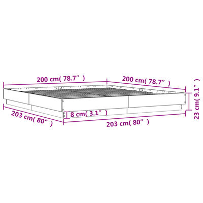 vidaXL Cadru de pat cu lumini LED, stejar sonoma, 200x200 cm