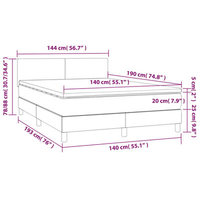 vidaXL Pat box spring cu saltea, gri deschis, 140x190 cm, textil