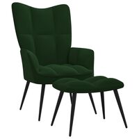 vidaXL Scaun de relaxare cu taburet, verde închis, catifea