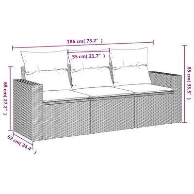 vidaXL Set canapele de grădină, 3 piese, cu perne, bej, poliratan