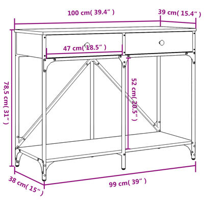 vidaXL Măsuță consolă, stejar maro, 100x39x78,5 cm, lemn prelucrat