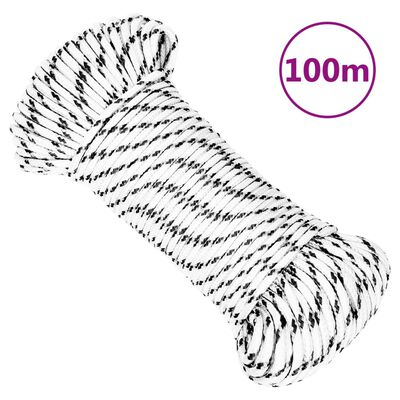 vidaXL Frânghie împletită pentru barcă, alb, 3 mm x 100 m, poliester